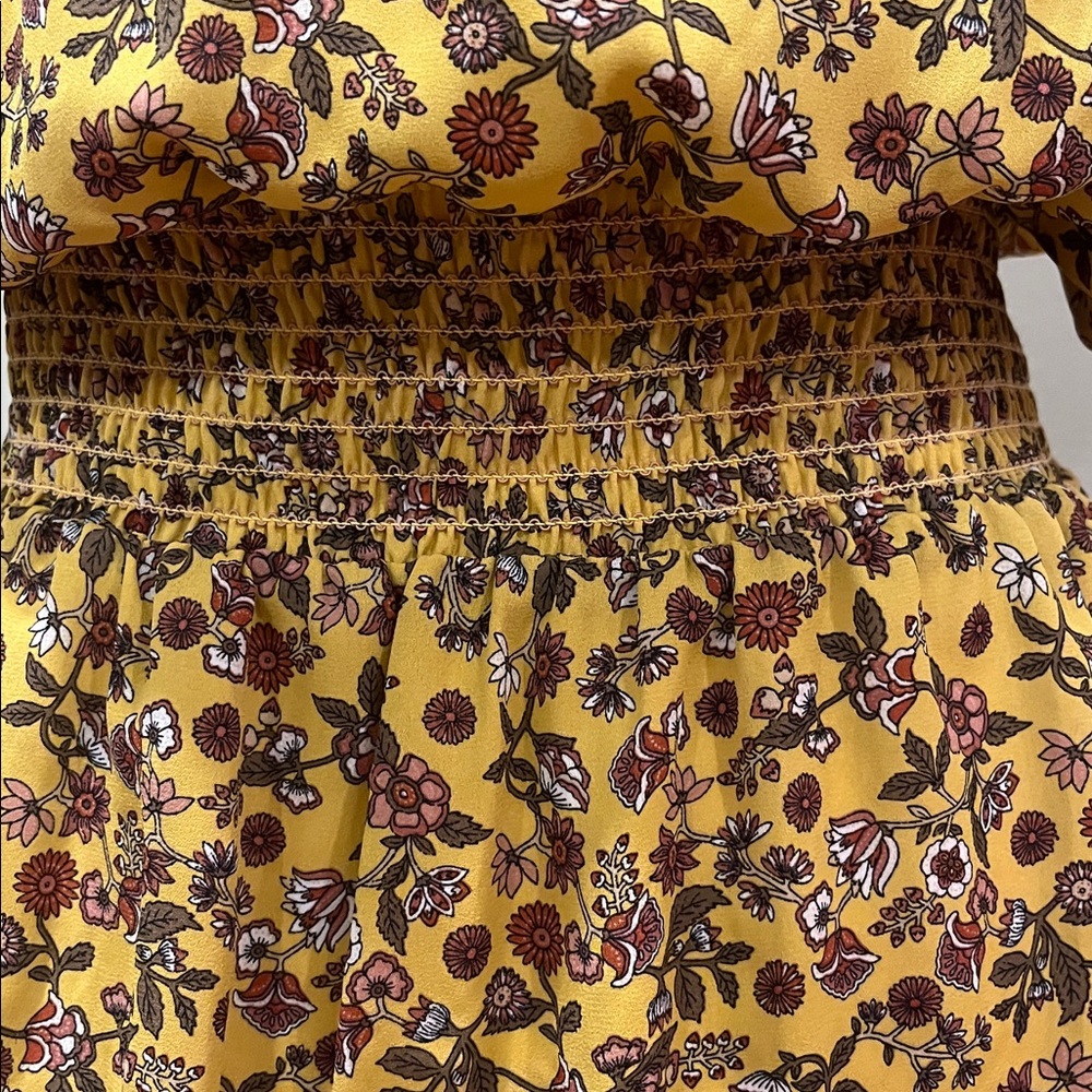 Max Studio Floral Pleated V Neck Tie Waist Blouse Top Size Medium - Picture 6 of 8